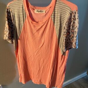 🐆💗 Haptics Color Block Leopard Sleeve Top – Size Medium 💗🐆